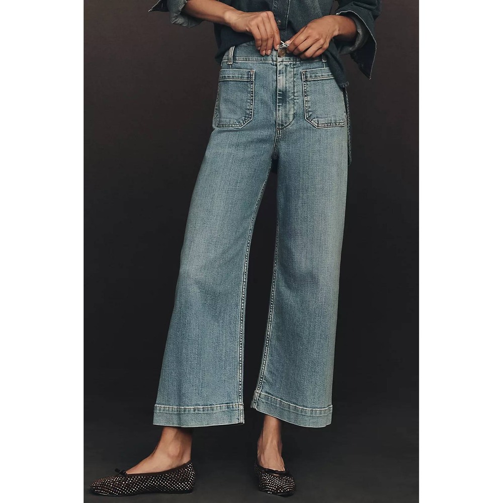 Maeve Jeans The Colette 29 Blue High Rise Wide Leg Cropped Pockets